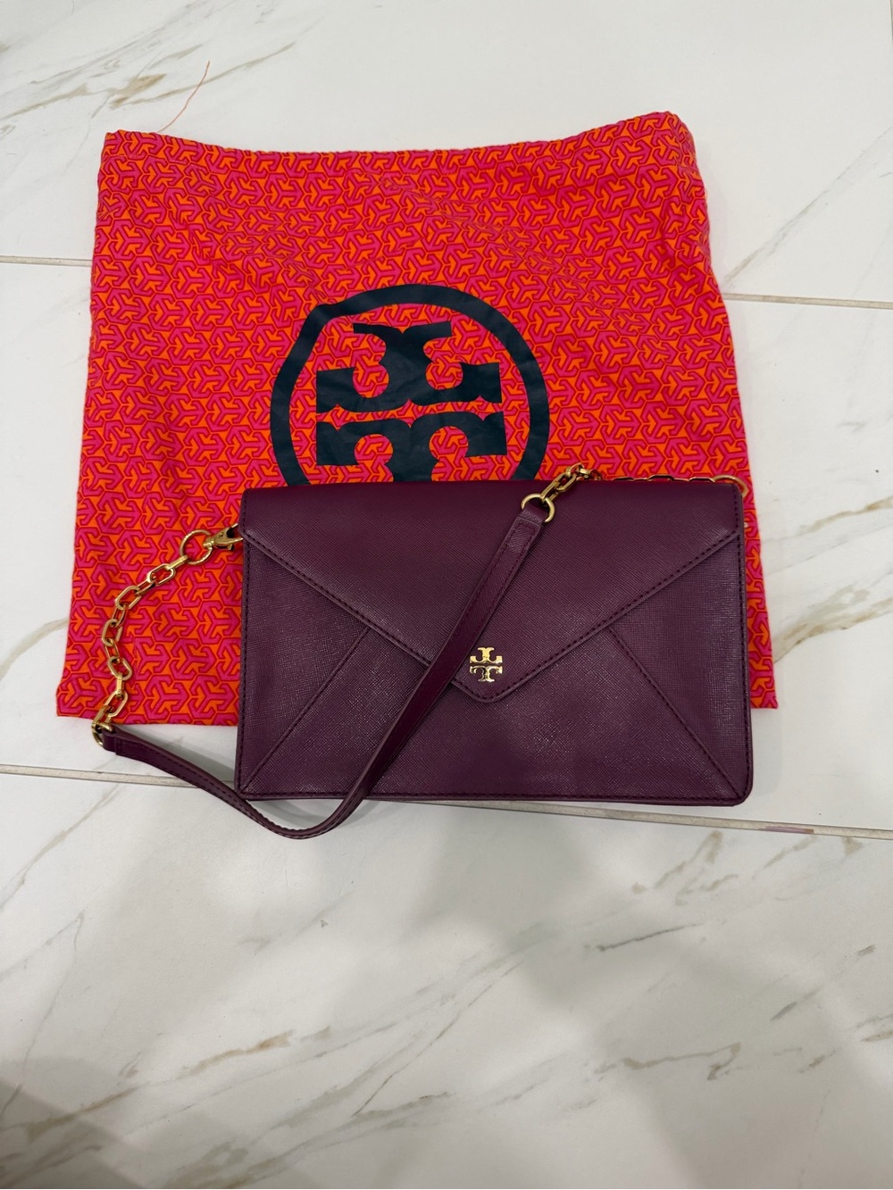 Tory Burch - Purple Saffiano Leather Envelope Clutch